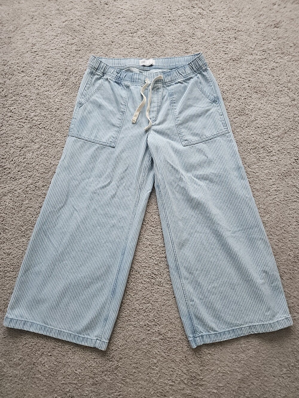 GAP Light Blue & White Striped Pull-On Wide-Leg Pants